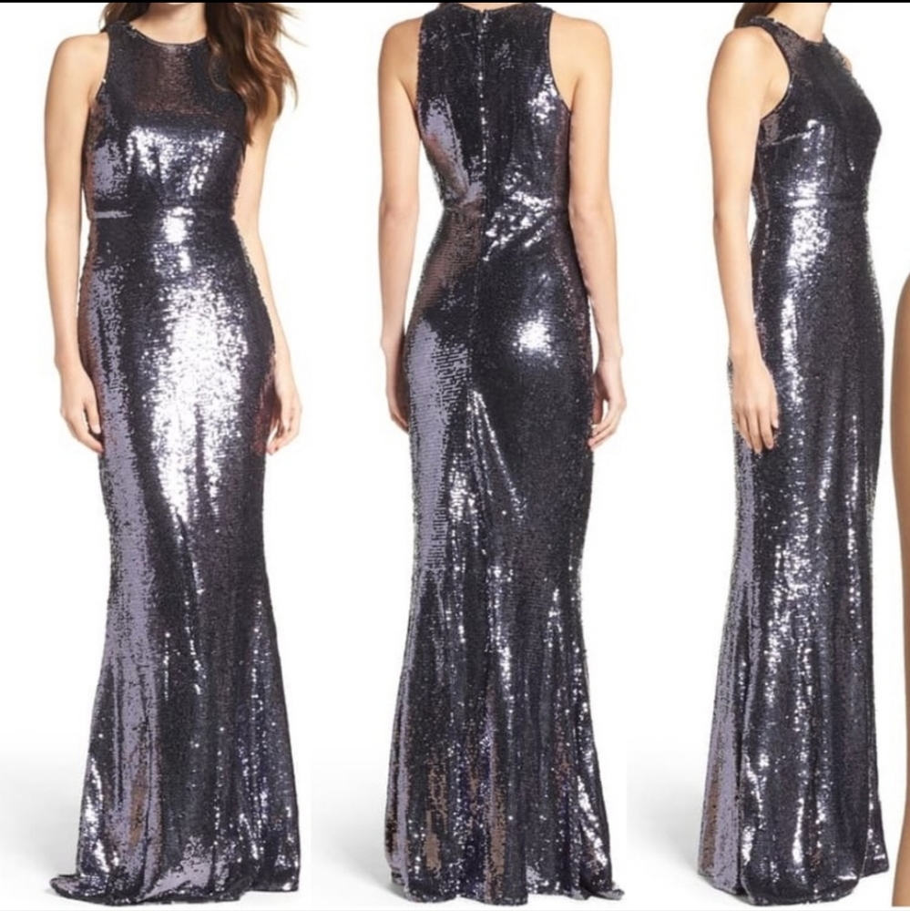 New with Tags Lulu's Notorious Pewter Gray Sequin Gown XS
